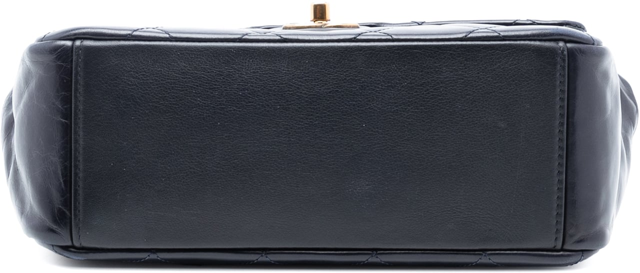 Chanel Medium Quilted Glazed Calfskin Gold Bar Top Handle Flap Blauw