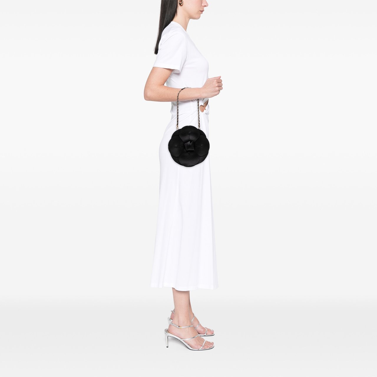 Chanel Lambskin and Satin Camellia Flower Evening Bag Zwart
