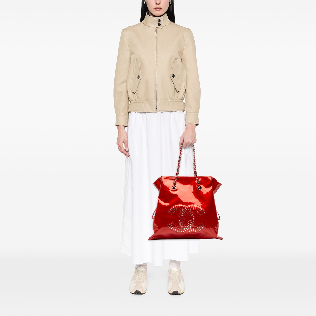 Chanel CC Patent Crystal Strass Embellished Bonbons Tote Rood