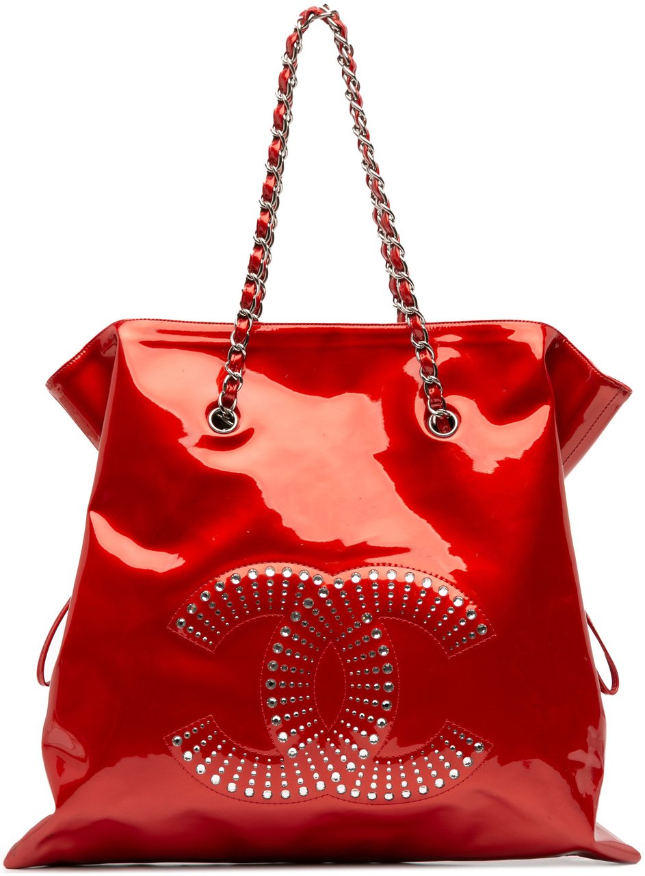 Chanel CC Patent Crystal Strass Embellished Bonbons Tote Rood