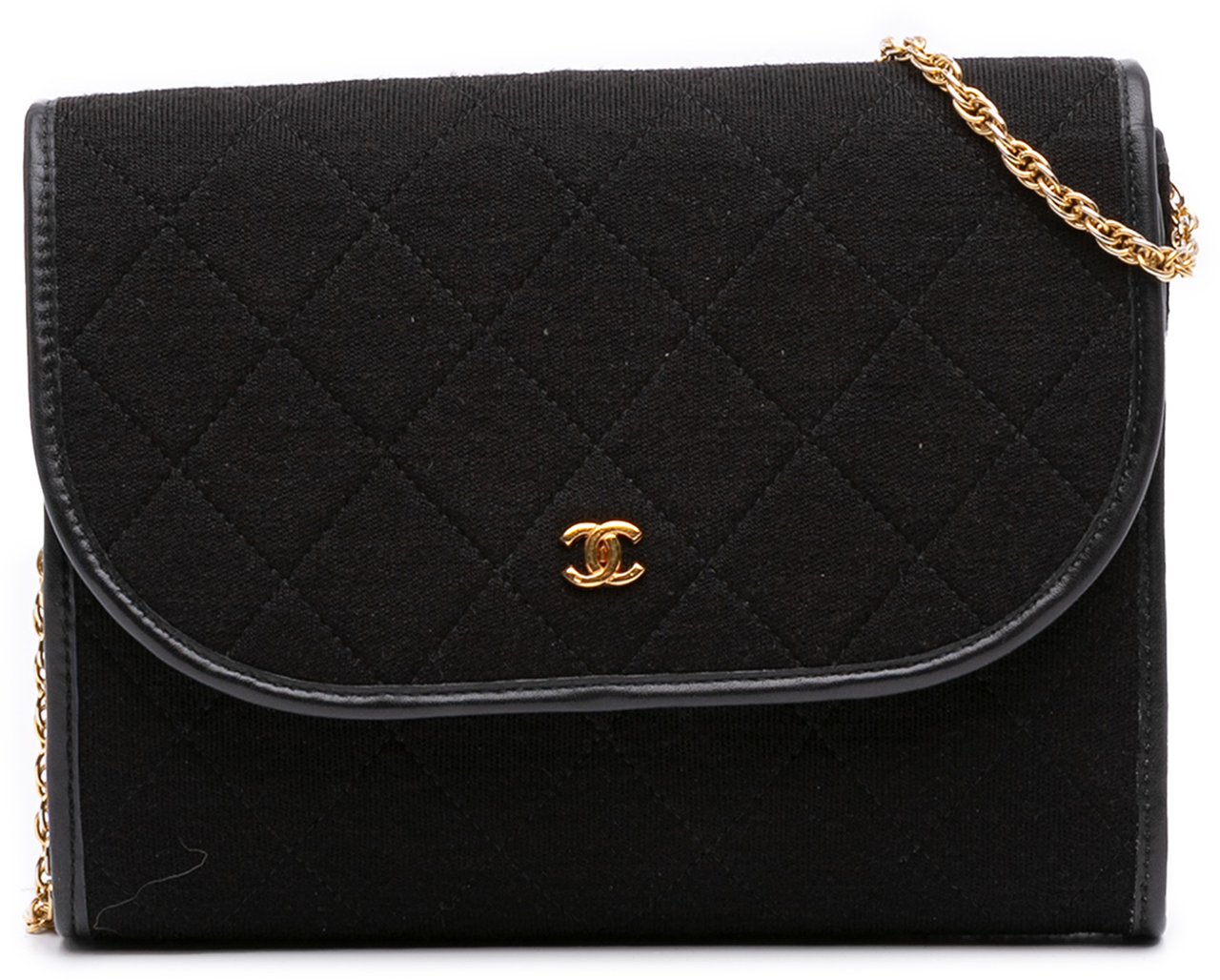 Chanel CC Quilted Jersey Chain Flap Zwart