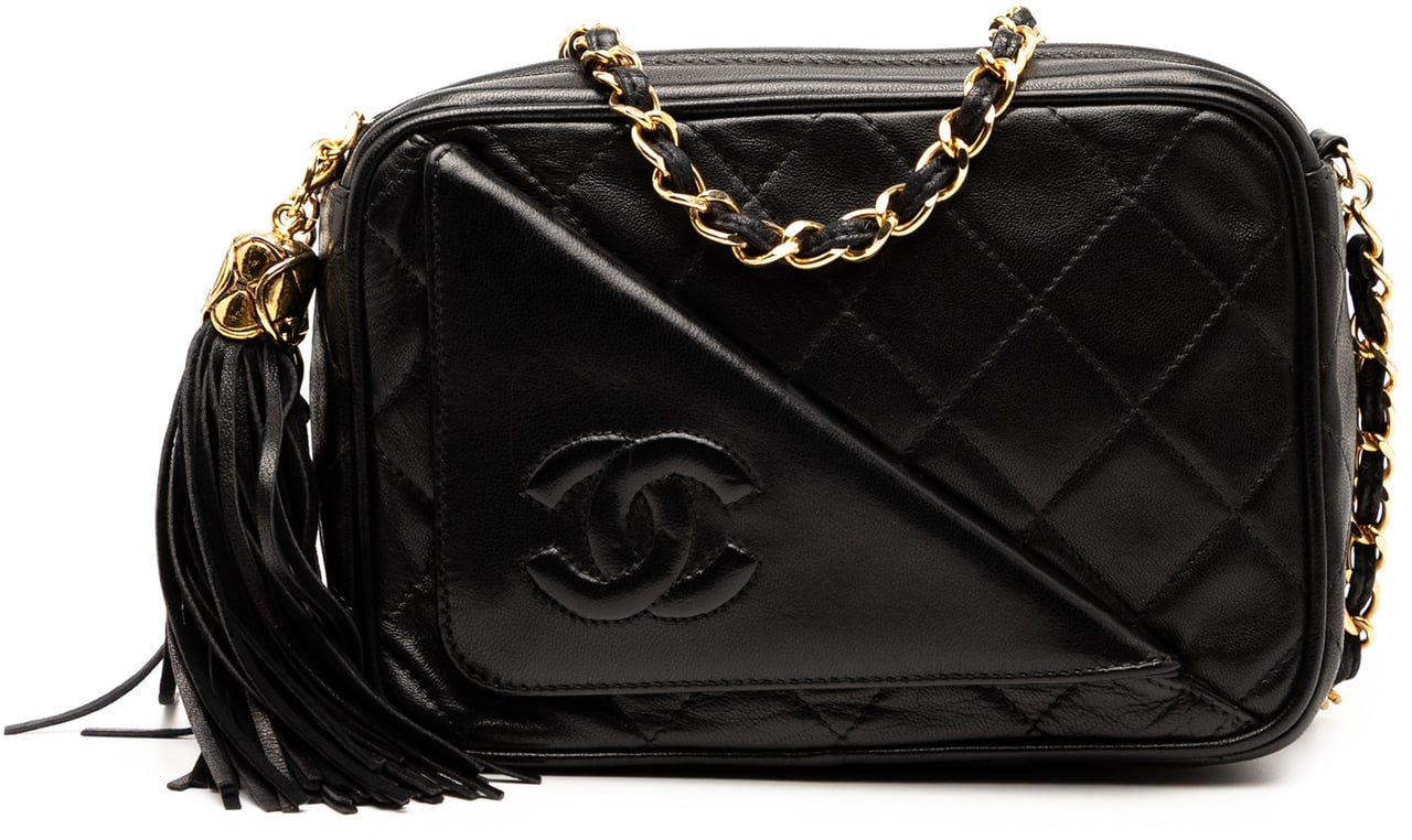 Chanel CC Quilted Lambskin Tassel Camera Bag Zwart