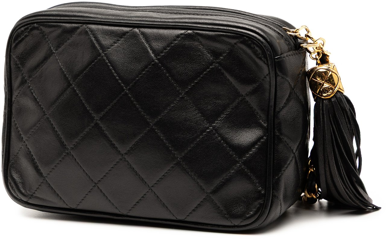 Chanel CC Quilted Lambskin Tassel Camera Bag Zwart