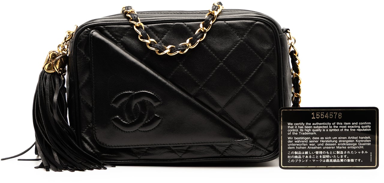 Chanel CC Quilted Lambskin Tassel Camera Bag Zwart