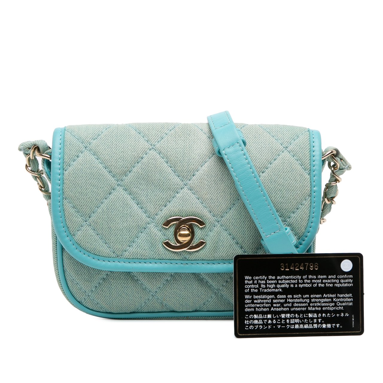 Chanel Mini CC Quilted Denim Messenger Flap Blauw