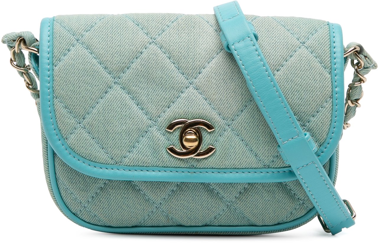 Chanel Mini CC Quilted Denim Messenger Flap Blauw