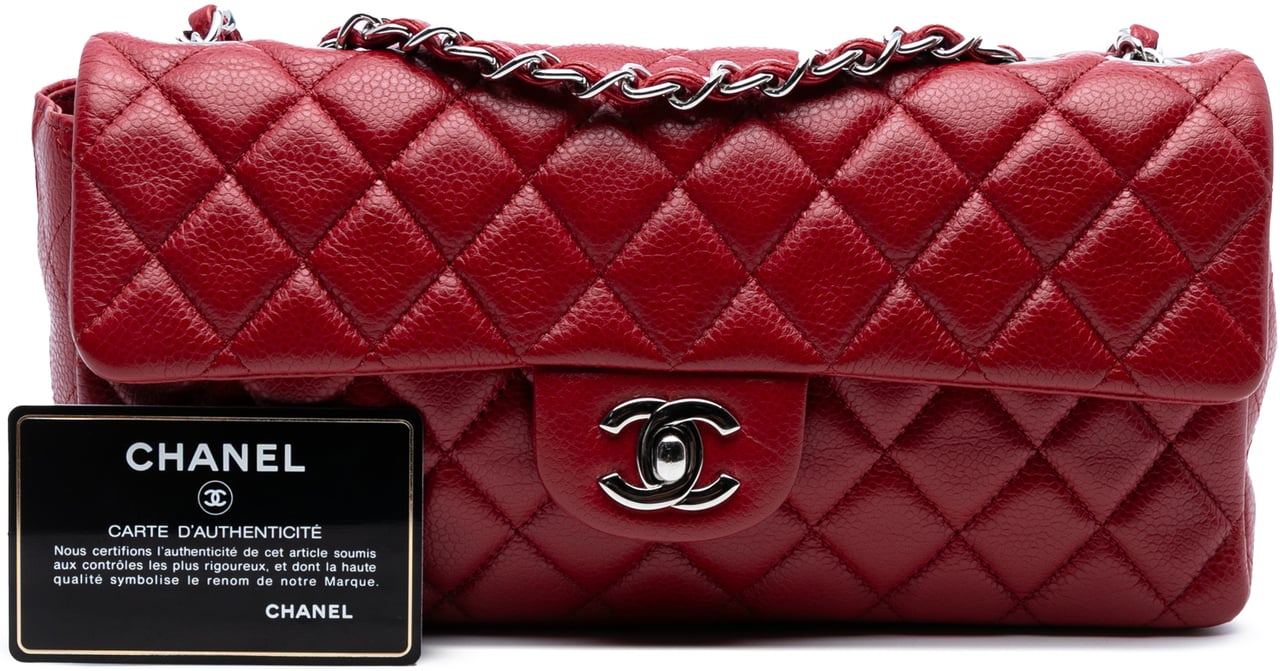 Chanel Classic Caviar East West Single Flap Rood