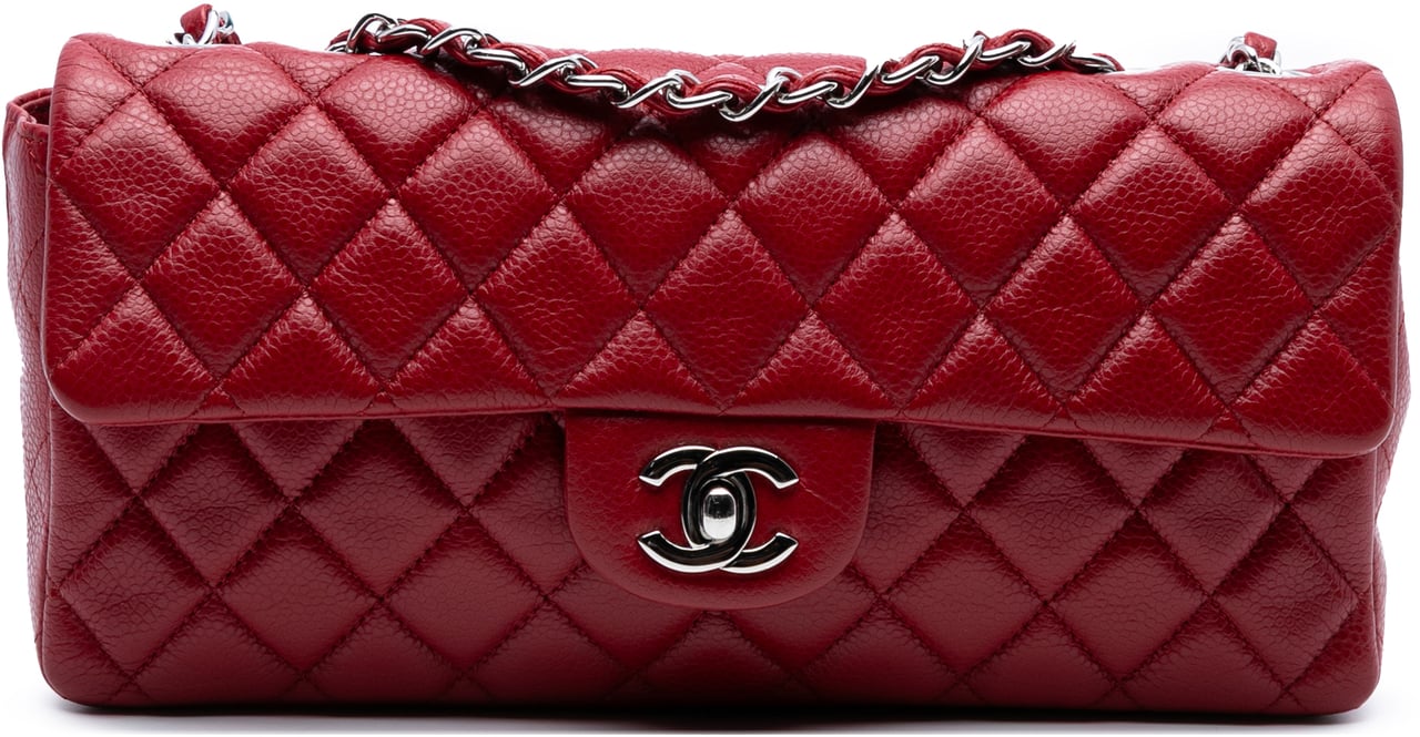 Chanel Classic Caviar East West Single Flap Rood
