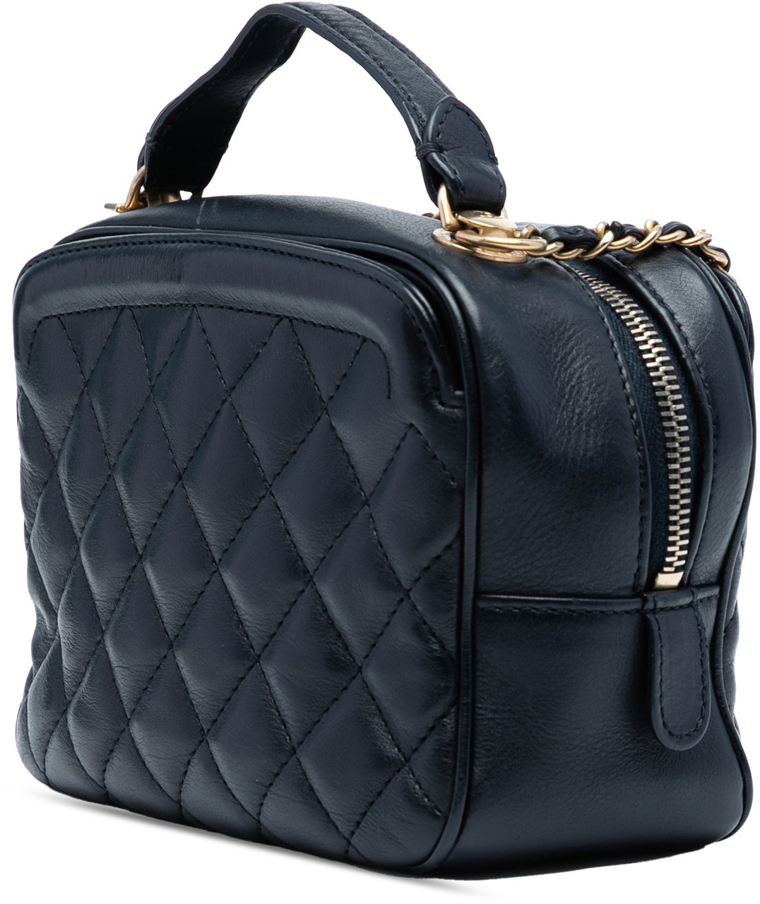 Chanel Small CC Quilted Lambskin Top Handle Vanity Case with Chain Zwart