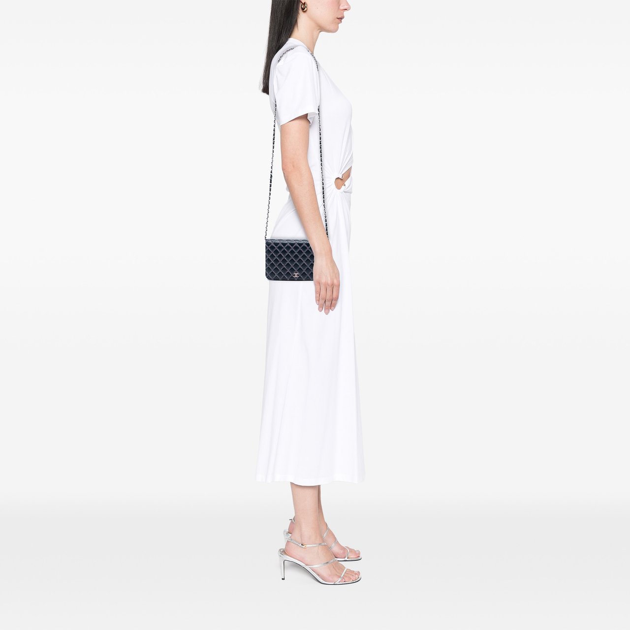 Chanel CC Quilted Lambskin Double Stitch Wallet On Chain Blauw