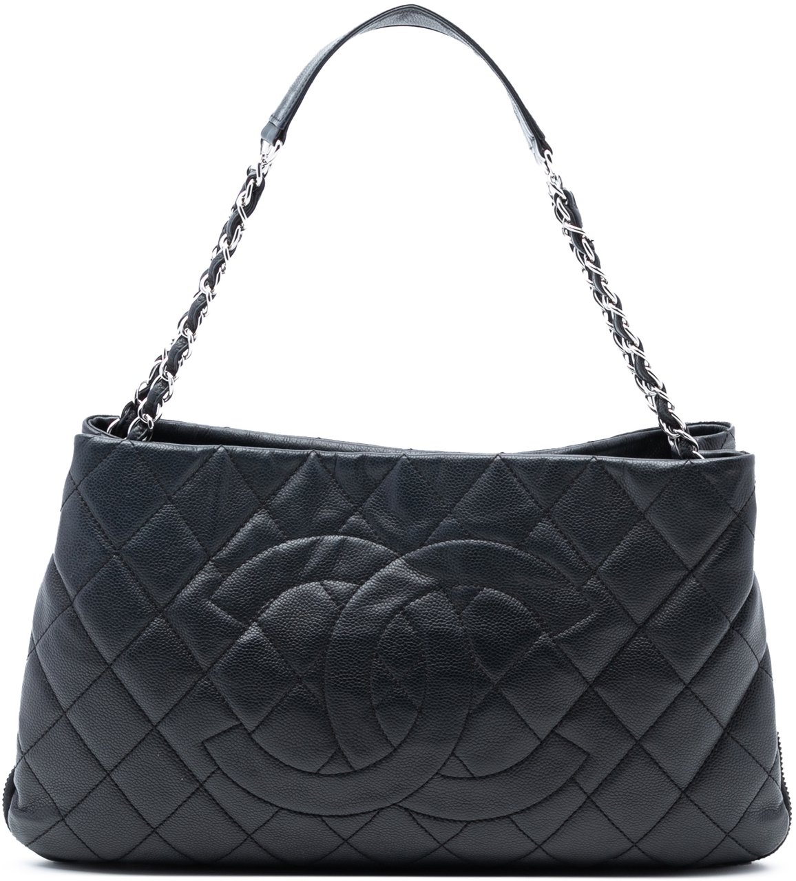 Chanel CC Quilted Caviar Expandable Tote Zwart