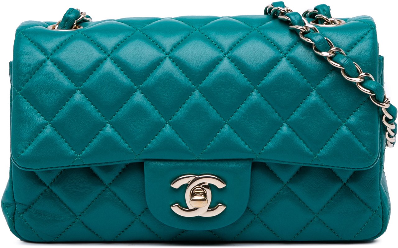 Chanel Mini Rectangular Classic Lambskin Single Flap Blauw