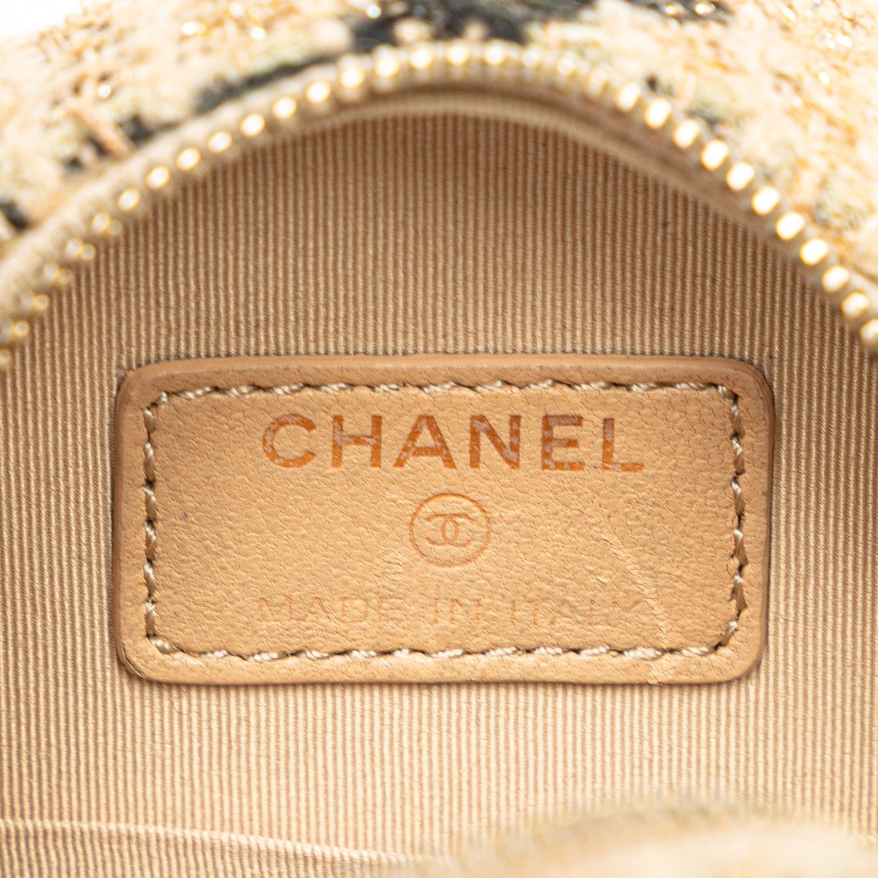 Chanel Tweed 19 Round Clutch with Chain and Coin Purse Bruin