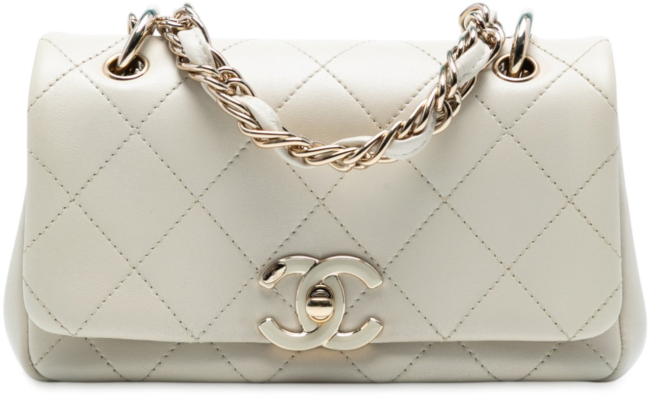 Chanel Medium Lambskin Twist Chain Enamel CC Flap Wit