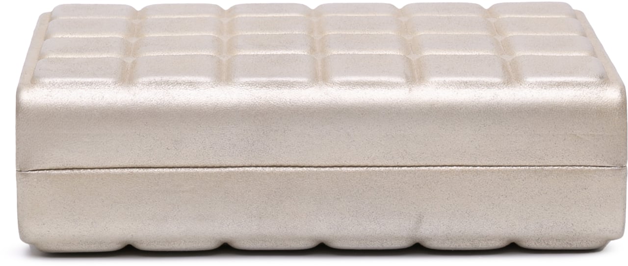 Chanel Chocolate Bar Metallic Lambskin Frame Clutch with Chain Goud