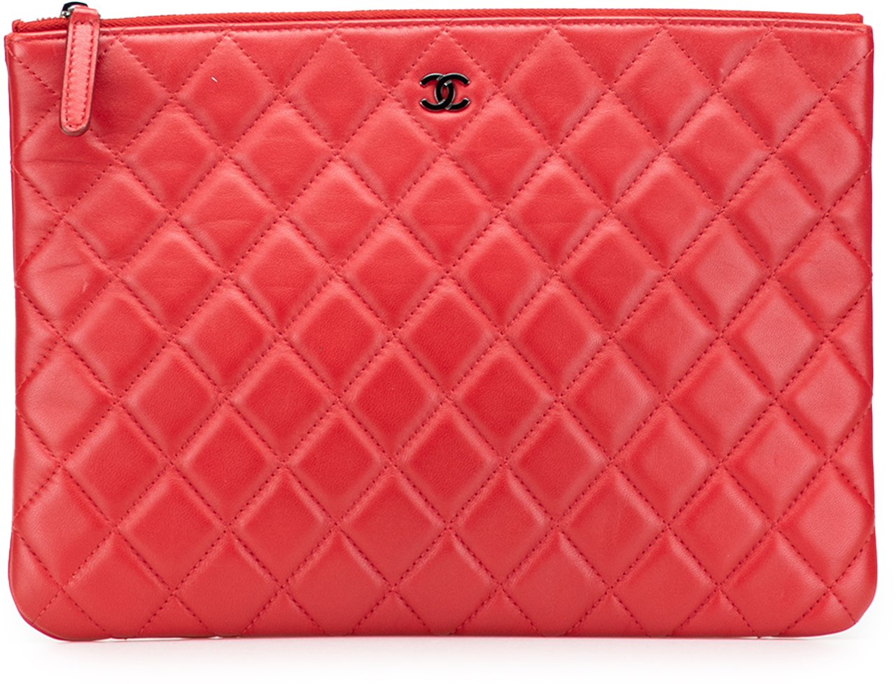 Chanel Medium Quilted Lambskin O Case Clutch Rood