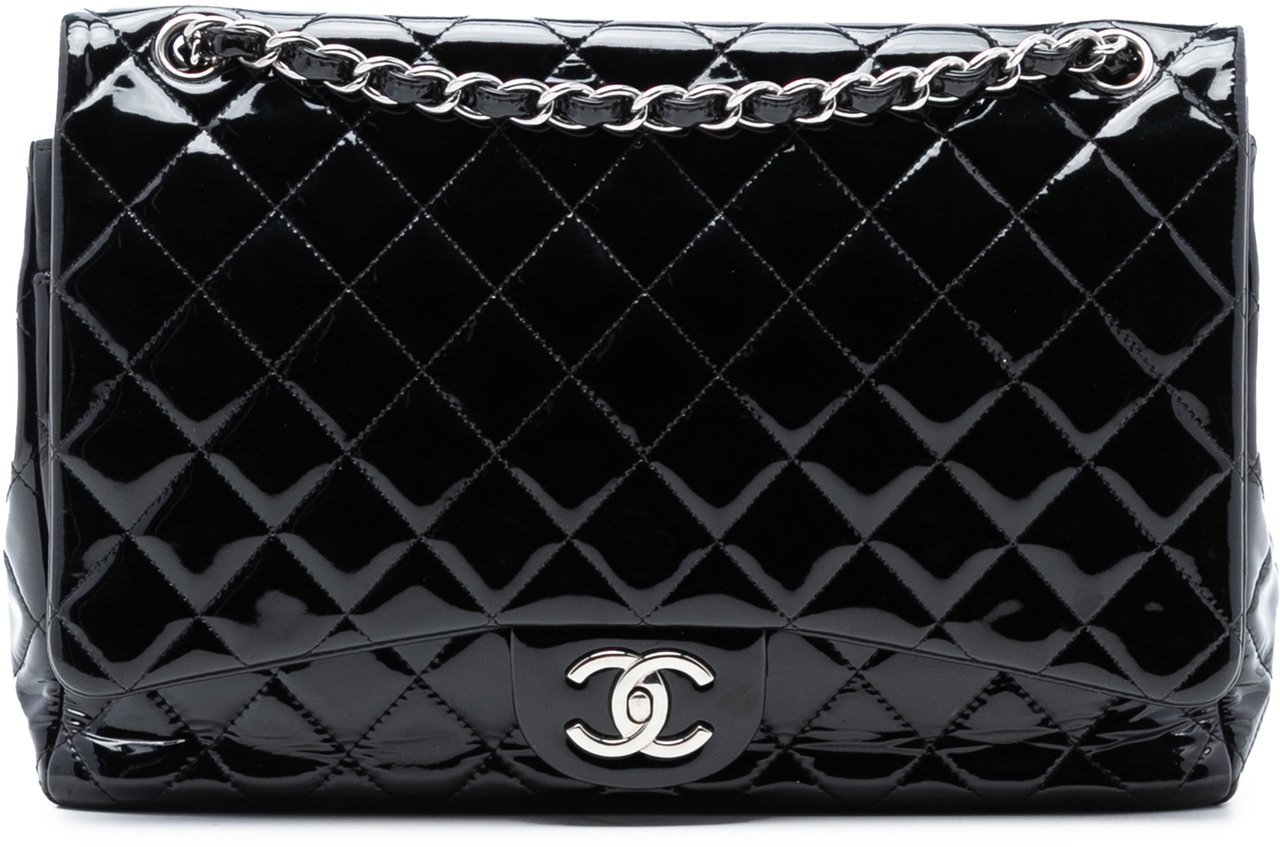 Chanel Maxi Classic Patent Double Flap Zwart