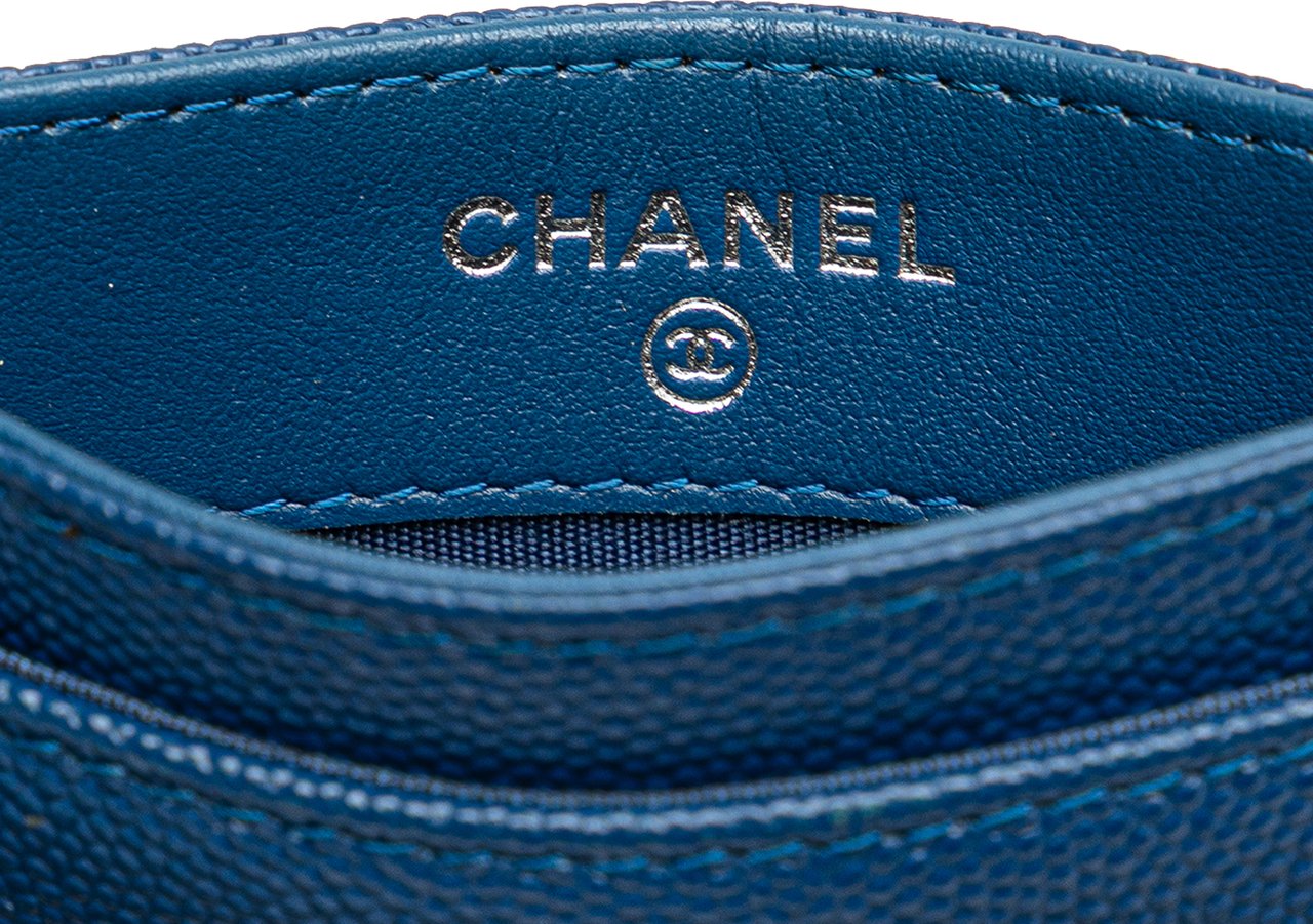 Chanel CC Caviar Card Holder Blauw