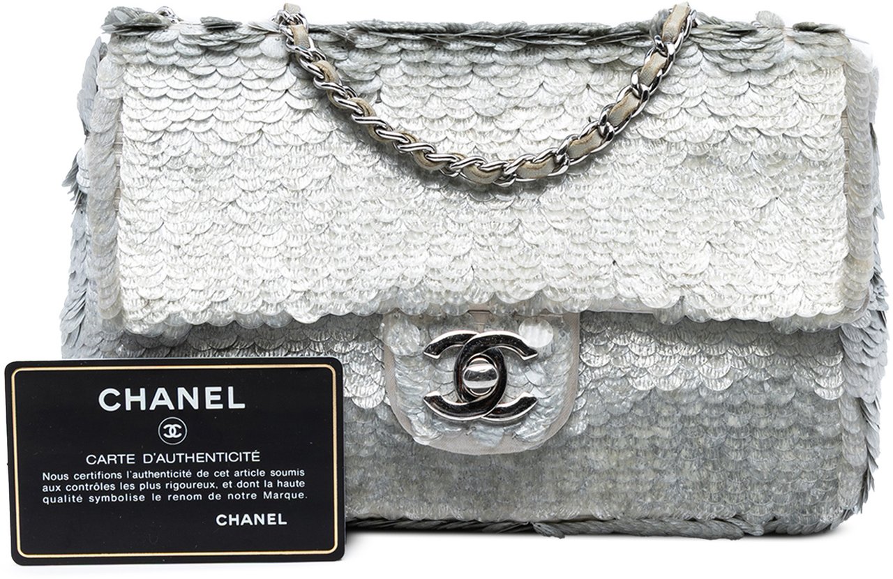 Chanel Small Paillettes Sequin Single Flap Zilver