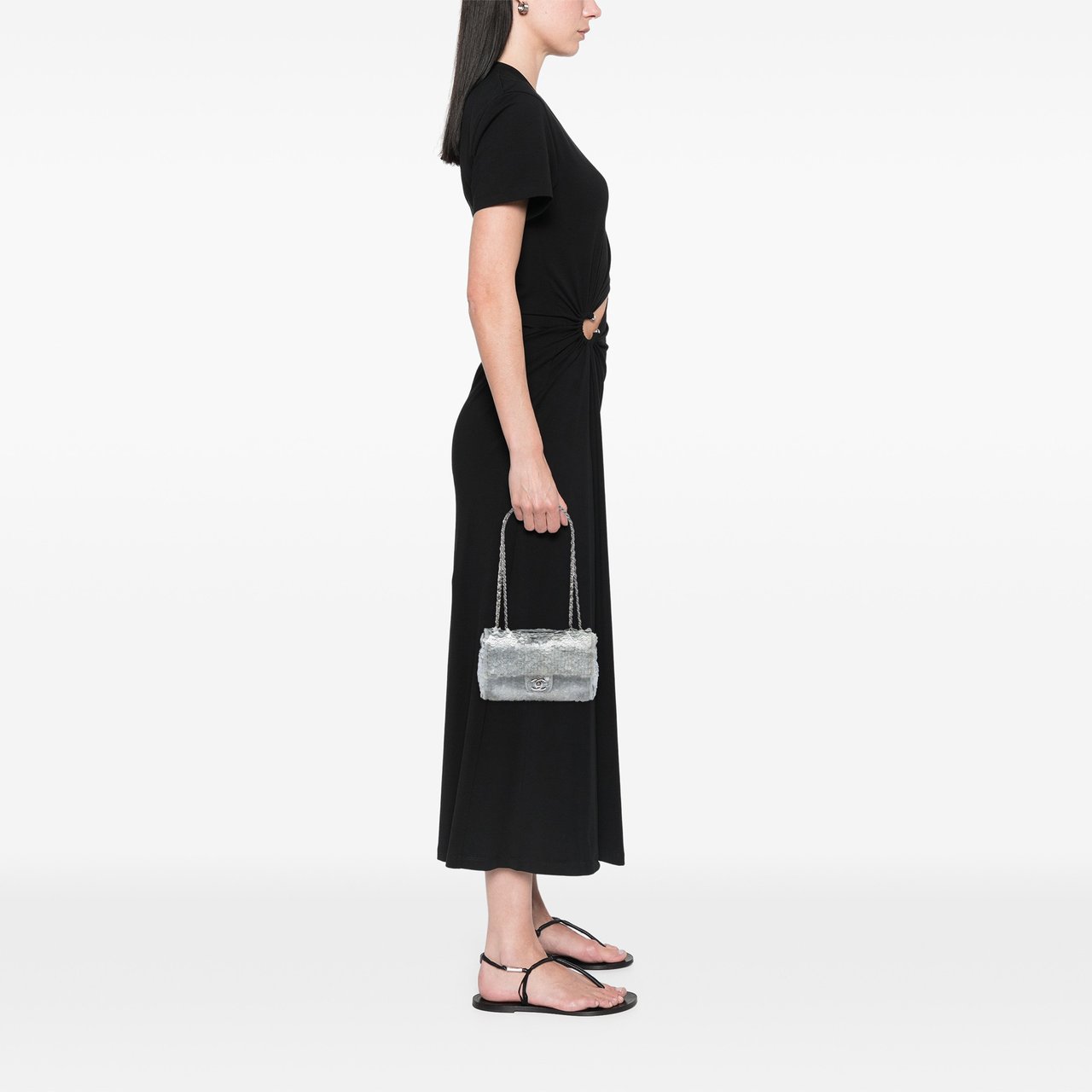 Chanel Small Paillettes Sequin Single Flap Zilver