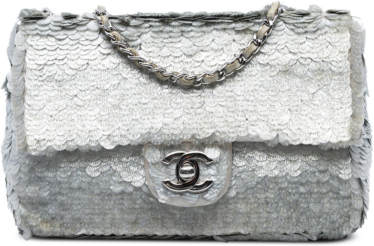 Chanel Small Paillettes Sequin Single Flap Zilver