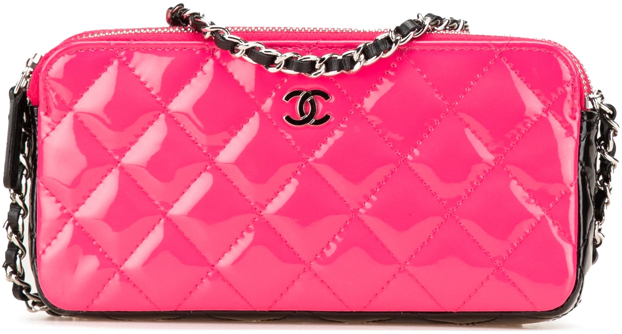 Chanel Bicolor Patent Double Zip Wallet on Chain Roze