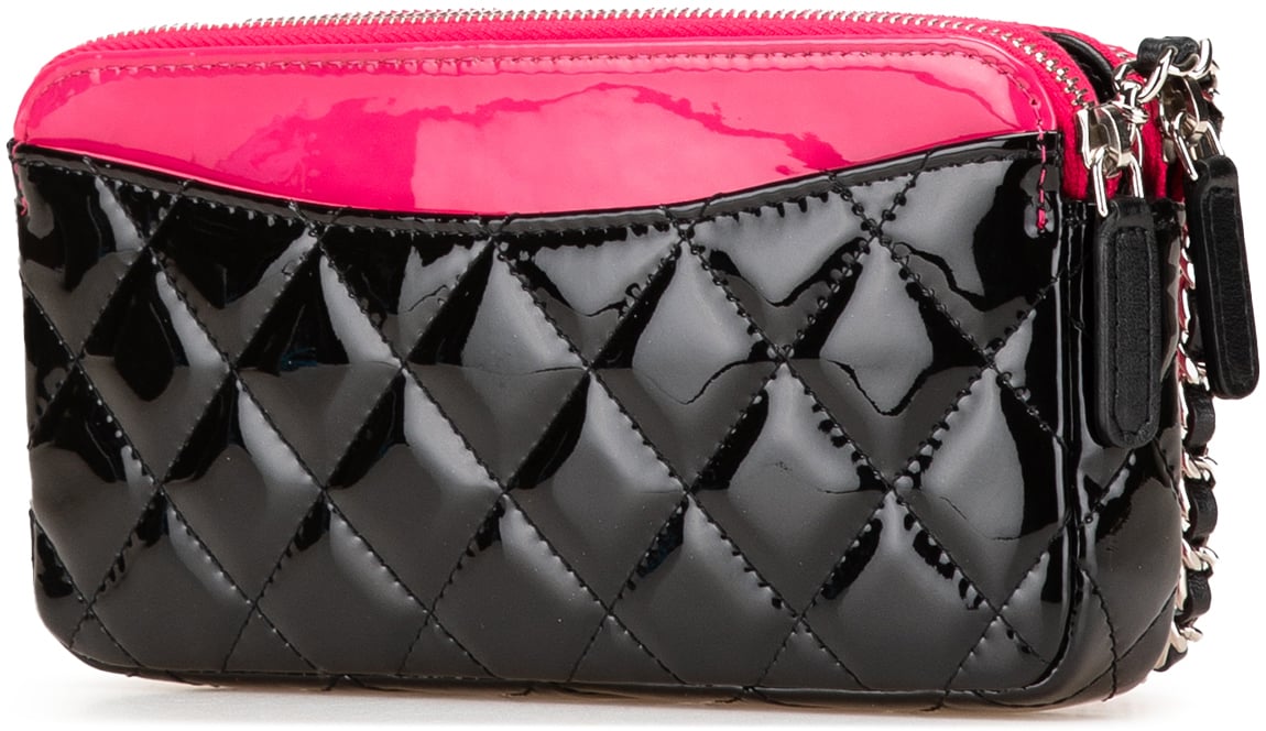 Chanel Bicolor Patent Double Zip Wallet on Chain Roze