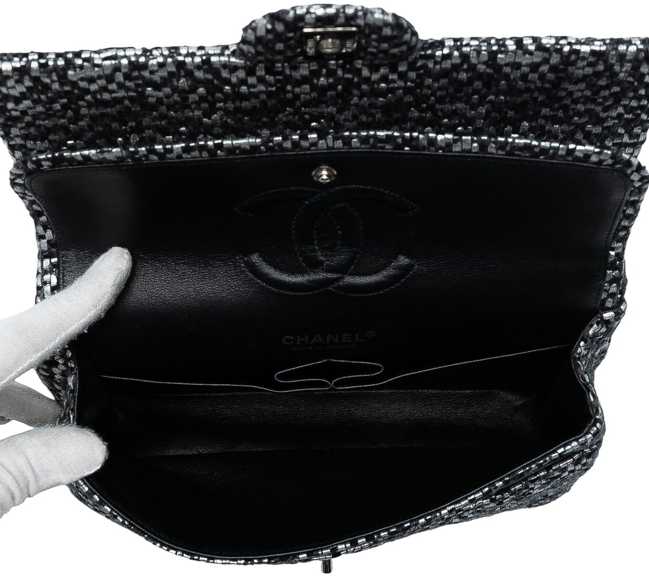 Chanel Medium Classic Tweed Double Flap Zwart