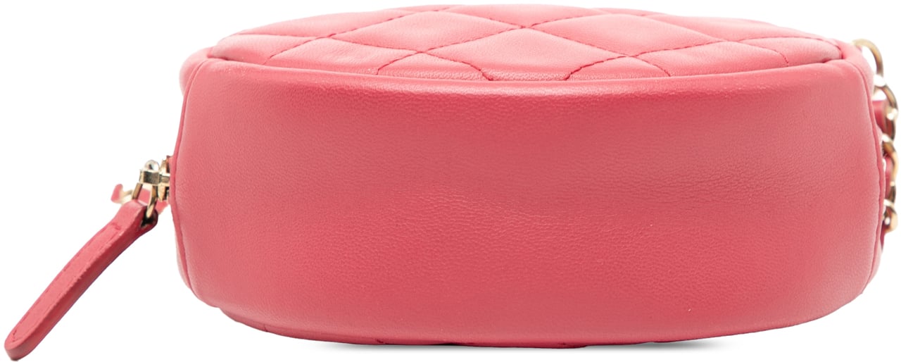 Chanel CC Quilted Lambskin Round Clutch With Chain Roze