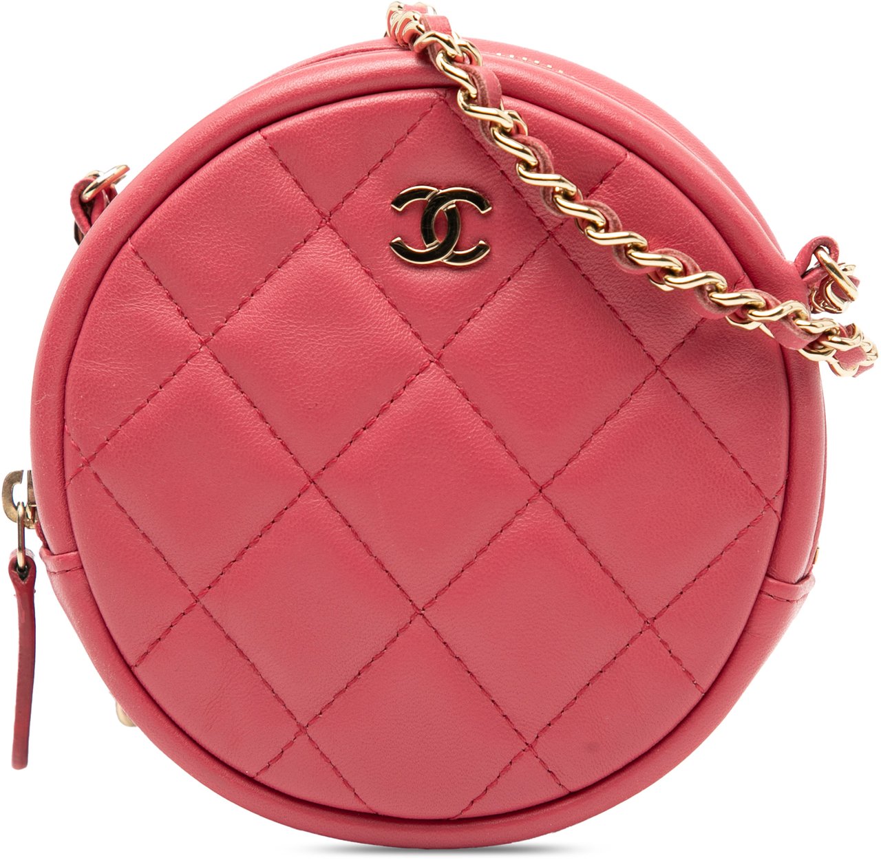 Chanel CC Quilted Lambskin Round Clutch With Chain Roze