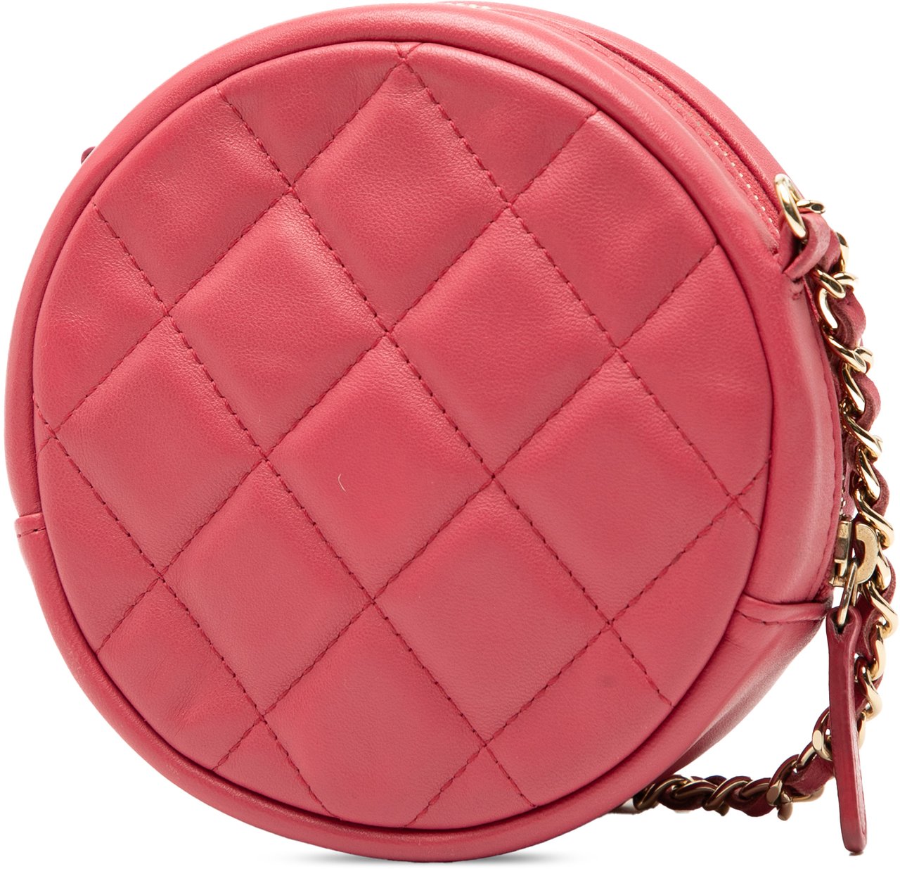 Chanel CC Quilted Lambskin Round Clutch With Chain Roze
