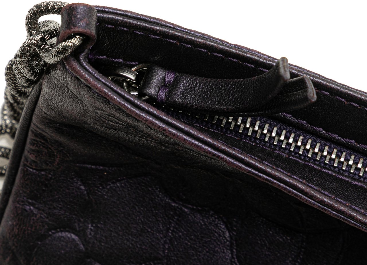 Chanel Embossed Lambskin Camellia Chain Pochette Paars