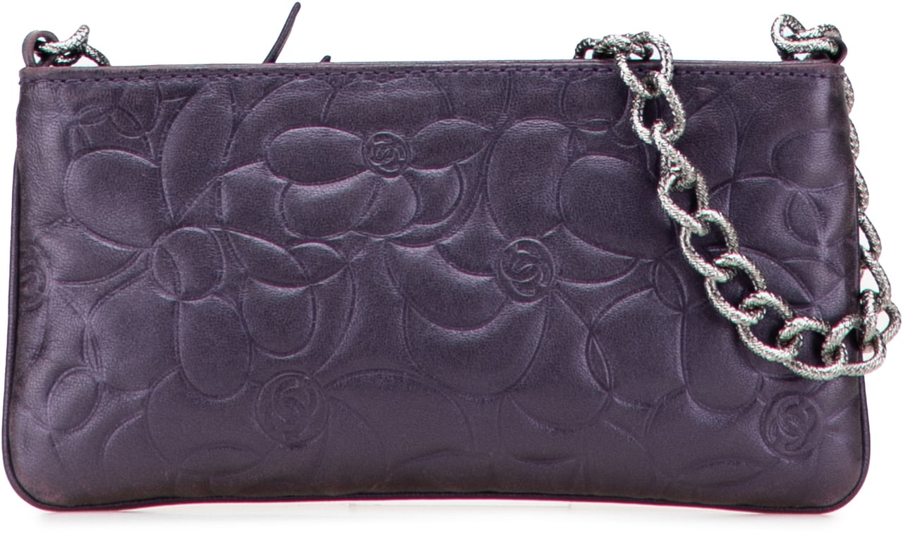Chanel Embossed Lambskin Camellia Chain Pochette Paars