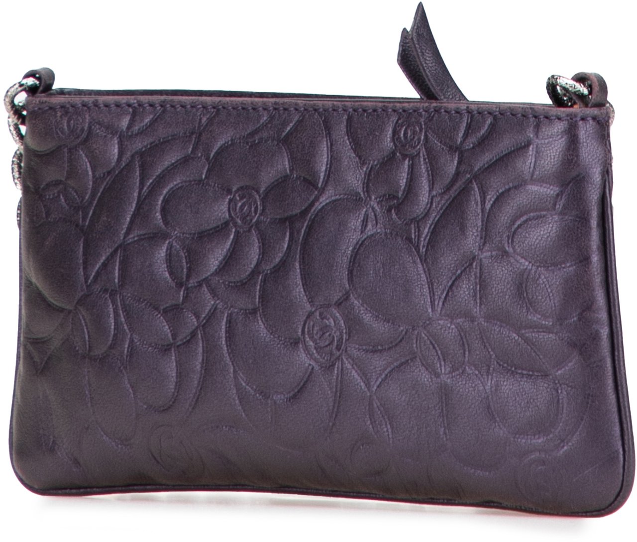 Chanel Embossed Lambskin Camellia Chain Pochette Paars