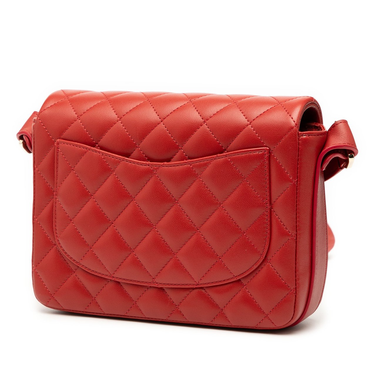 Chanel CC Quilted Calfskin Ruffle Strap Flap Rood