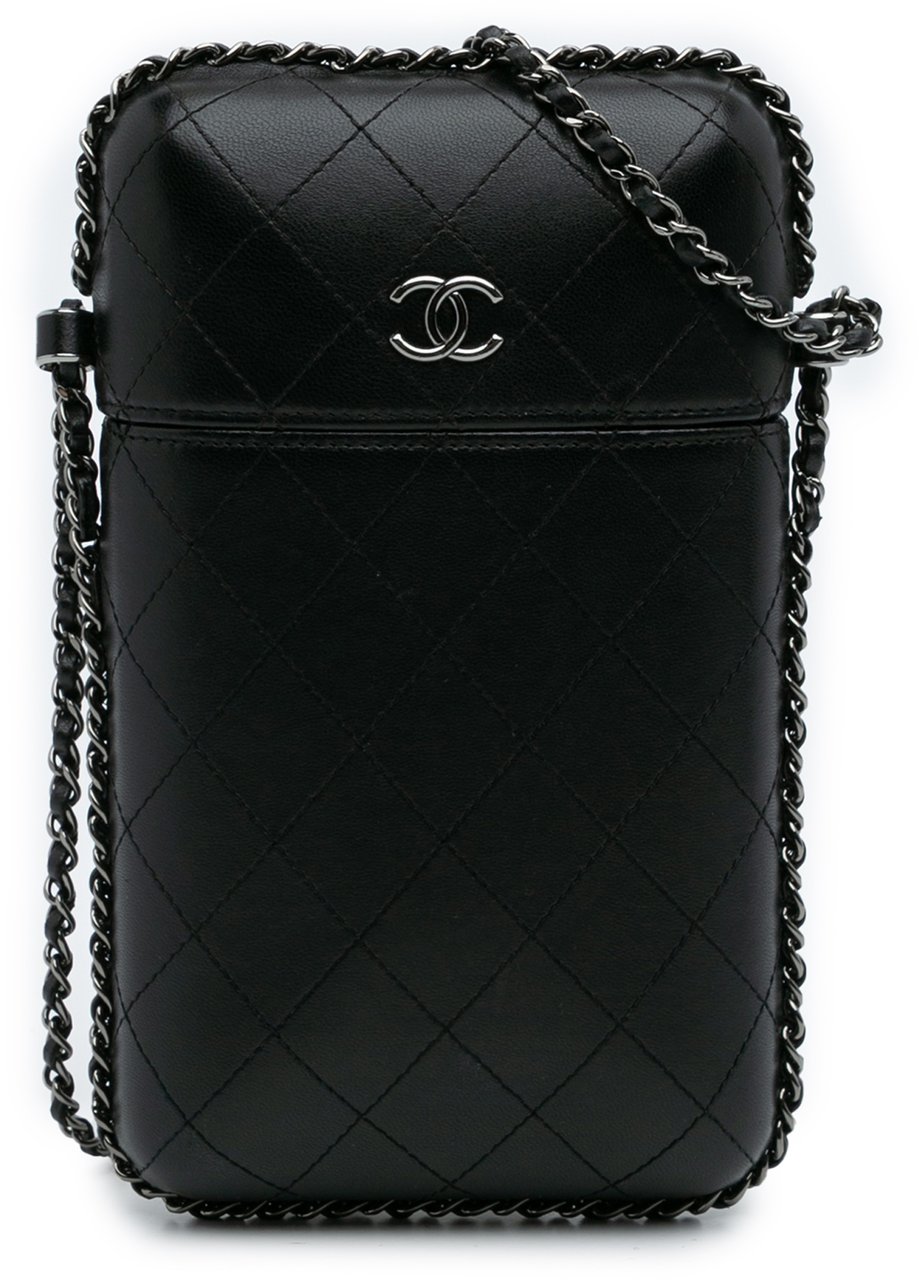 Chanel CC Quilted Lambskin Chain Around Phone Holder Zwart