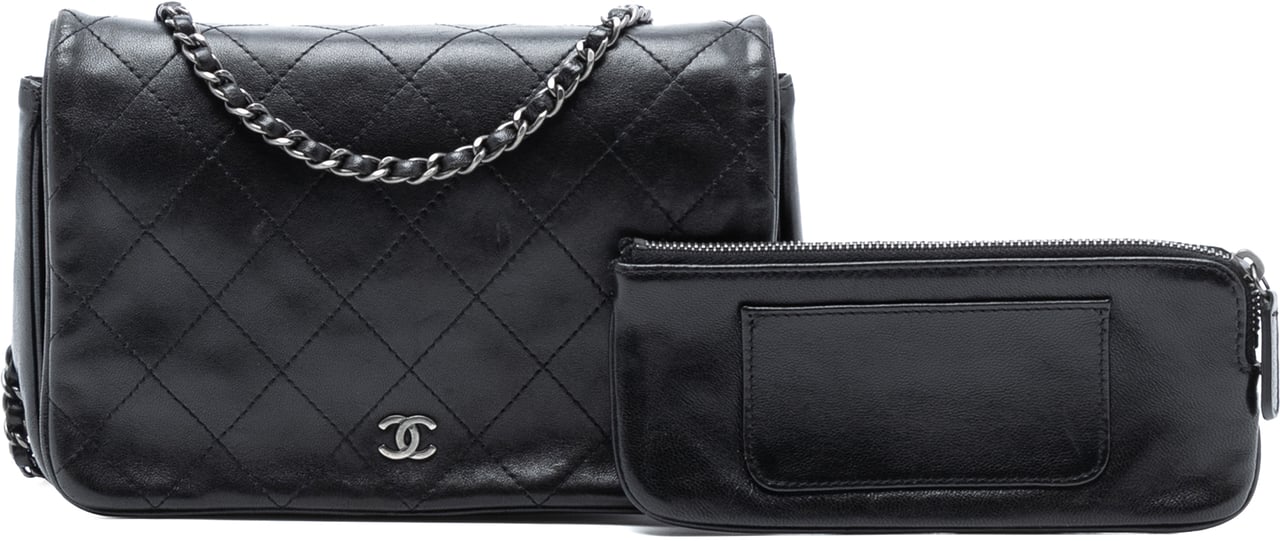 Chanel CC Quilted Lambskin Full Flap Wallet on Chain Zwart