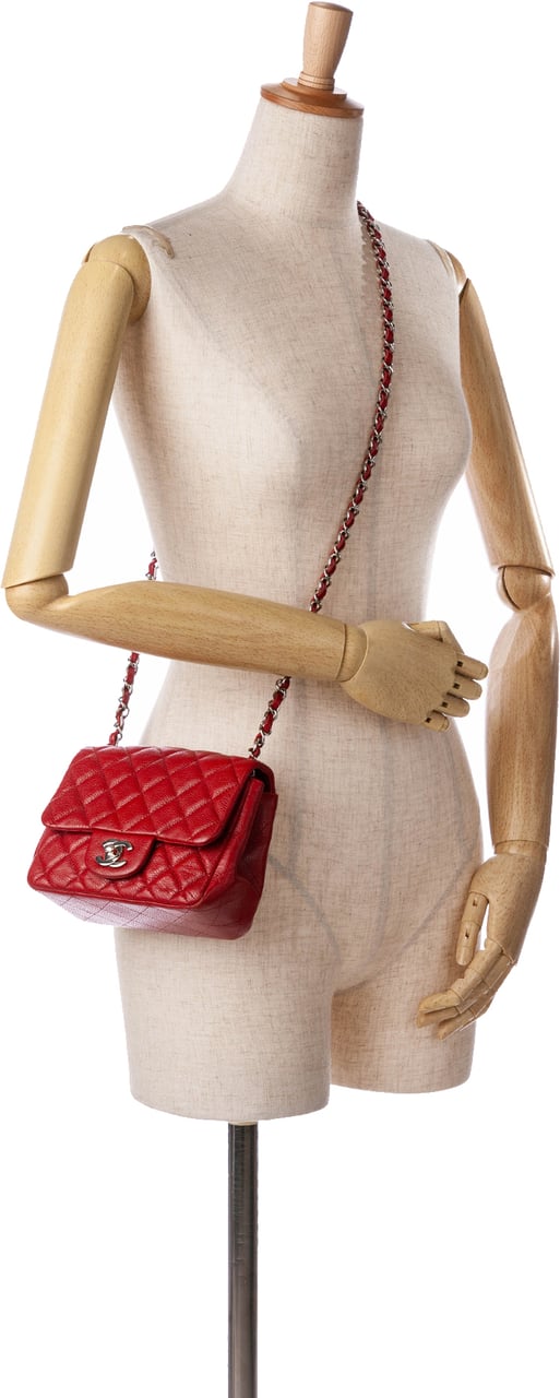 Chanel Mini Square Classic Caviar Single Flap Rood