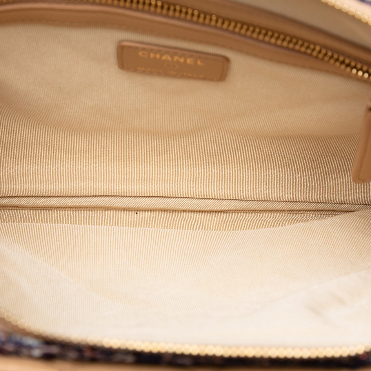 Chanel Quilted Lambskin and Tweed Double Case with Chain Bruin