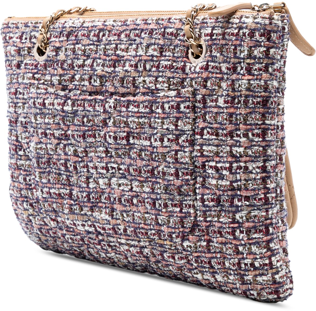 Chanel Quilted Lambskin and Tweed Double Case with Chain Bruin