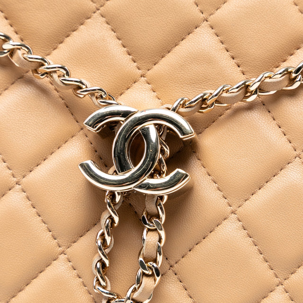 Chanel Quilted Lambskin and Tweed Double Case with Chain Bruin