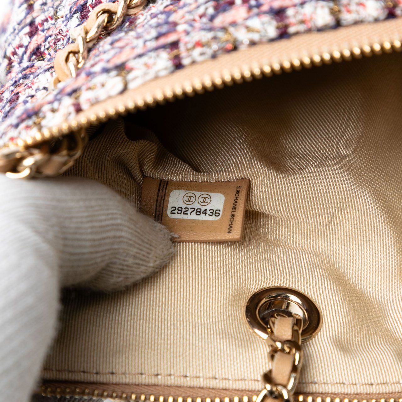 Chanel Quilted Lambskin and Tweed Double Case with Chain Bruin