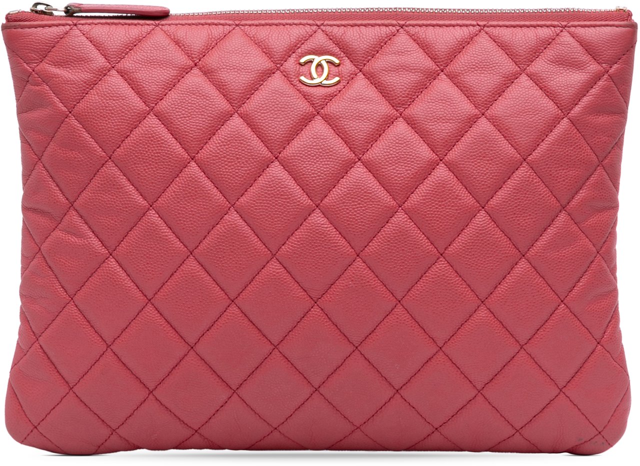 Chanel Medium Quilted Caviar O Case Clutch Roze