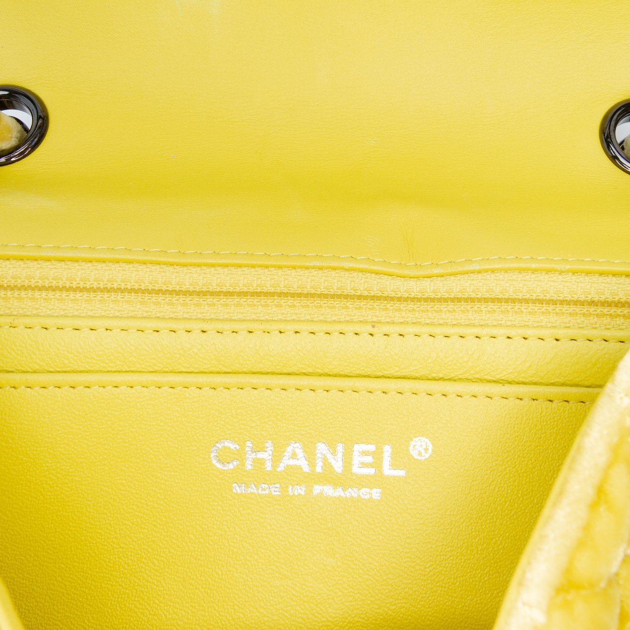 Chanel Mini Rectangular Classic Velvet Single Flap Geel