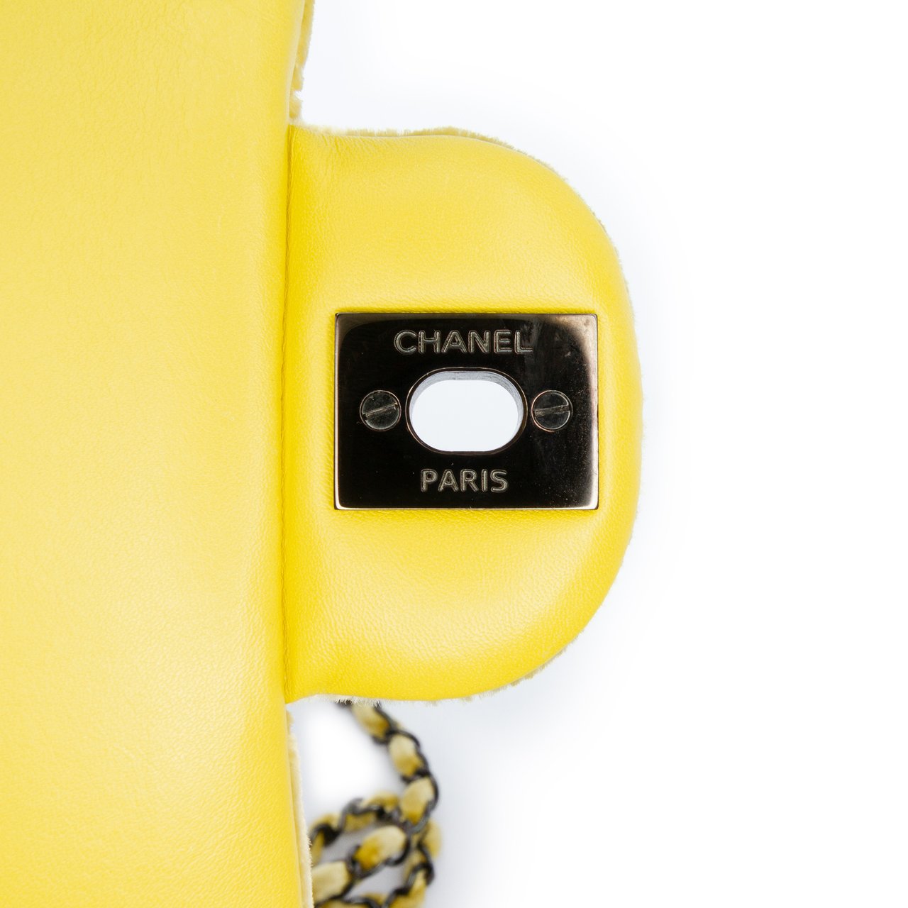 Chanel Mini Rectangular Classic Velvet Single Flap Geel