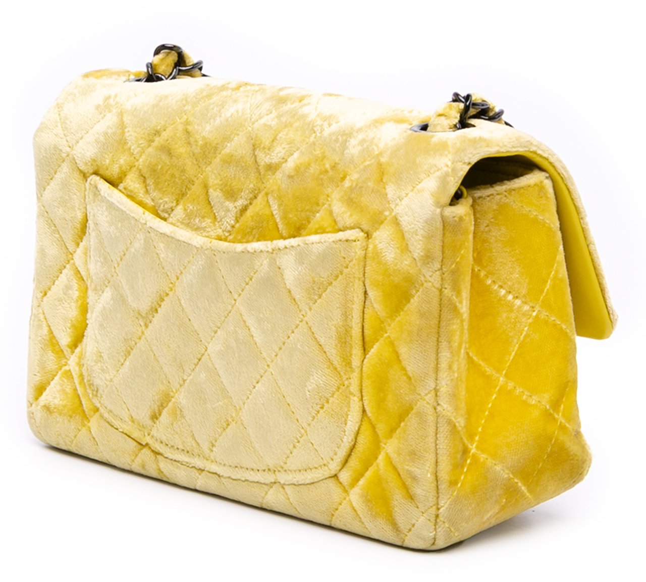 Chanel Mini Rectangular Classic Velvet Single Flap Geel