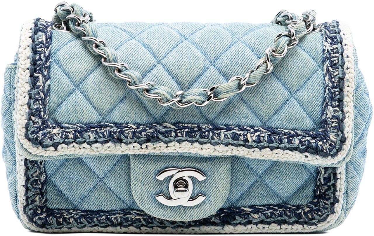Chanel Mini Rectangular Classic Denim Braided Single Flap Blauw