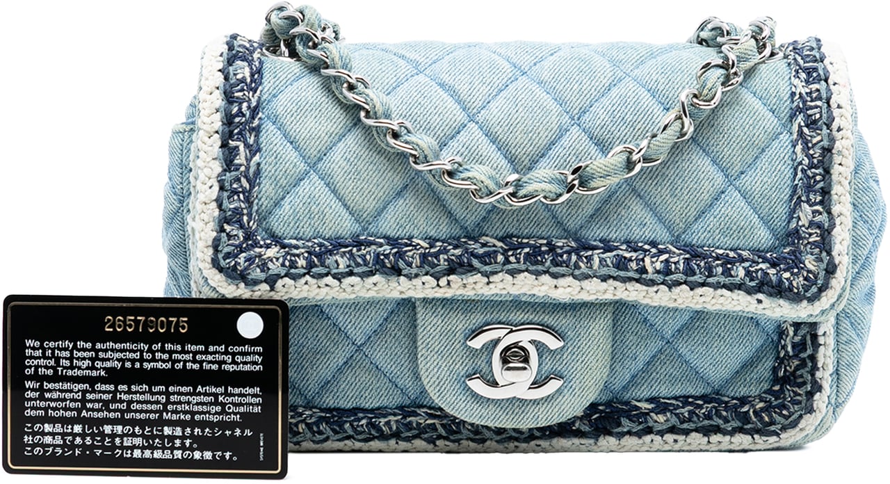 Chanel Mini Rectangular Classic Denim Braided Single Flap Blauw