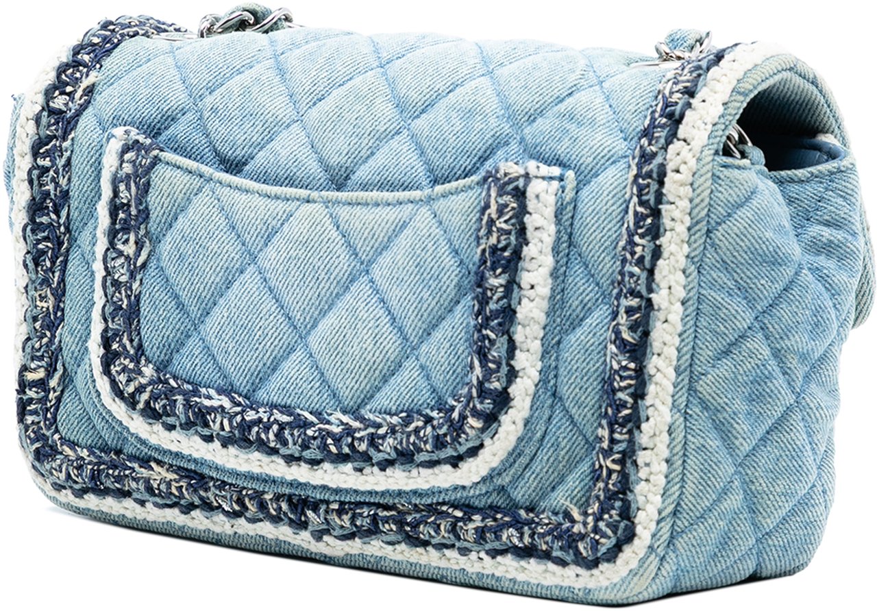 Chanel Mini Rectangular Classic Denim Braided Single Flap Blauw