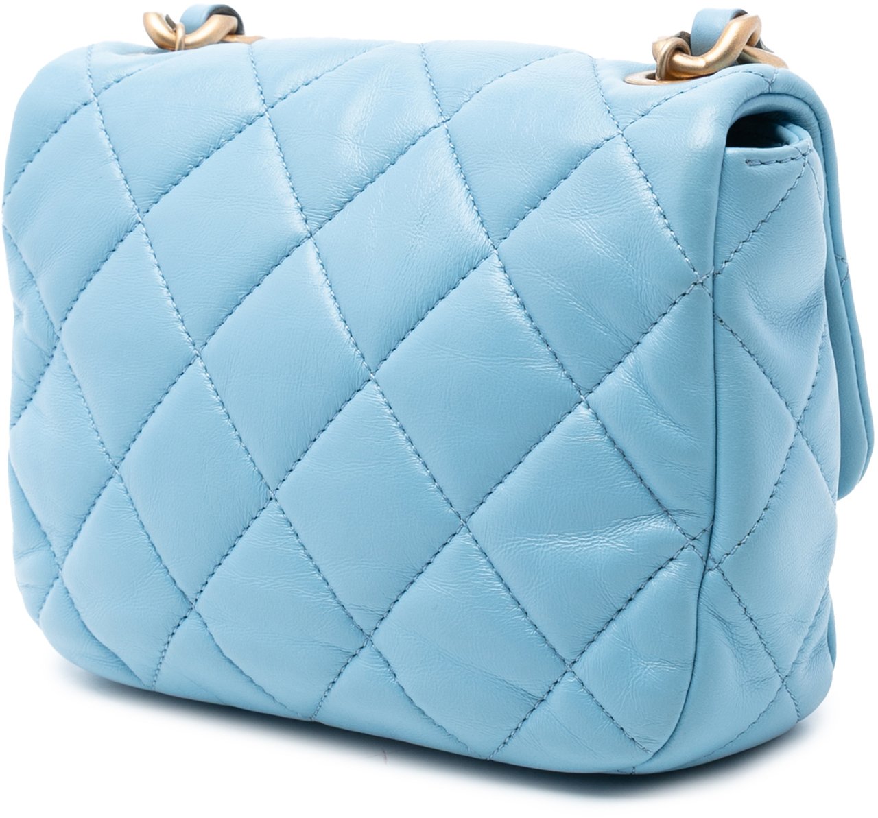 Chanel Mini Quilted Lambskin Lacquered Chain Flap Blauw